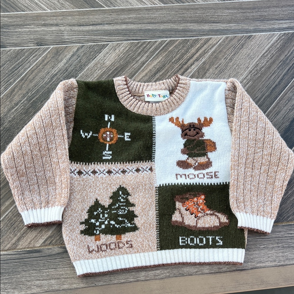 Vintage Baby Togs 3T Outdoors‎ Sweater Moose Hiking Camping